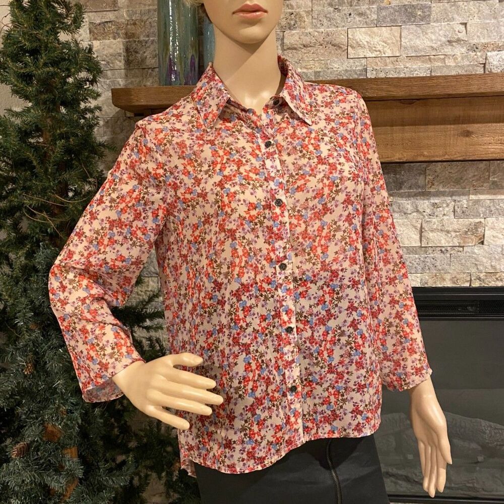 EYESHADOW Women's Multicolor Sheer Lightweight Relaxed High-Low Blouse M